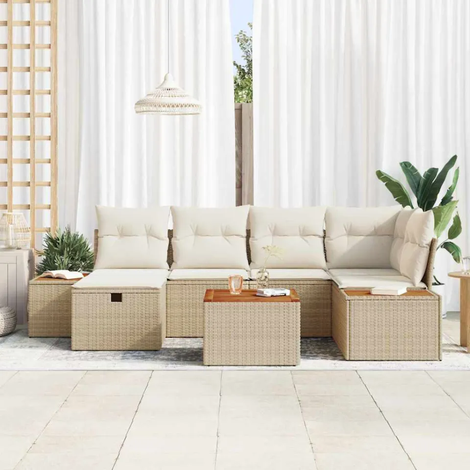 vidaXL Tuinbankenset 7 st Beige poly rattan, foto 2