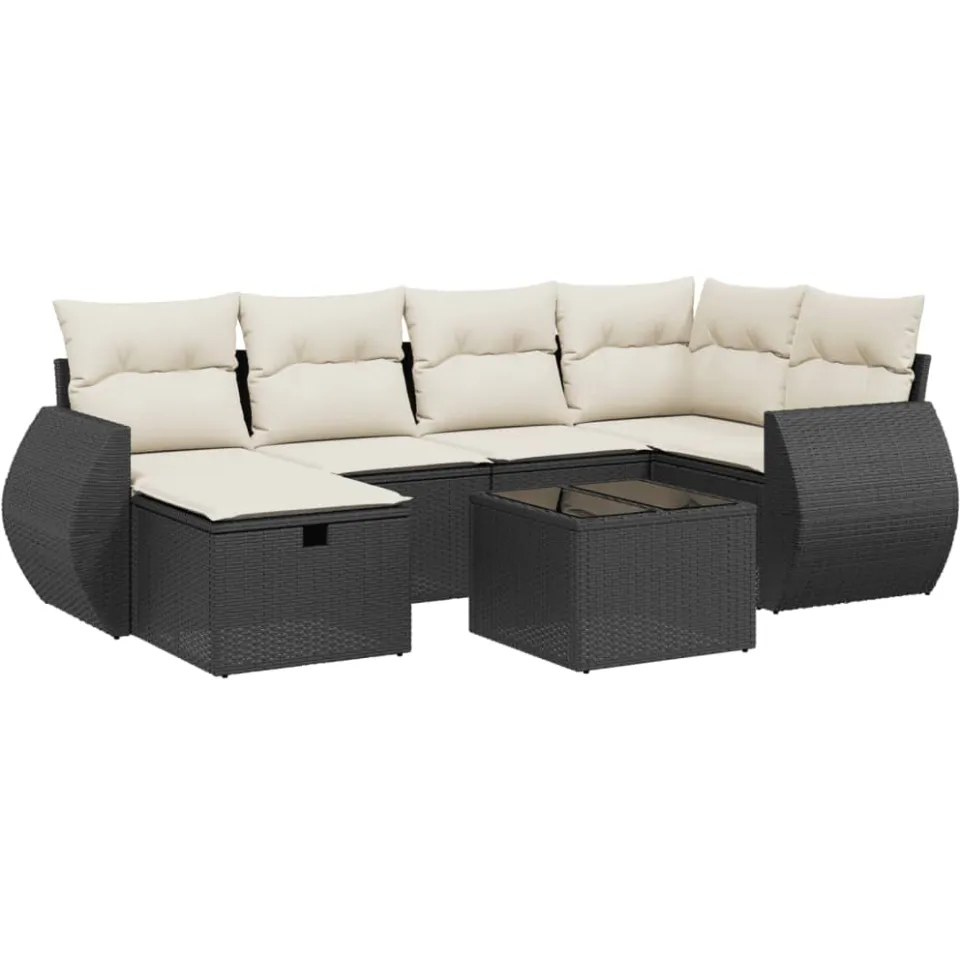 vidaXL 7-delige Loungeset met kussens poly rattan zwart