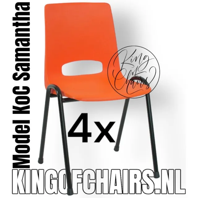 King of Chairs Set van 4- Model KoC Samantha oranje met zwart onderstel. Stapelstoel kuipstoel vergaderstoel tuinstoel kantine stoel stapel stoel kantinestoelen stapelstoelen kuipstoelen arenastoel De Valk 3320 bistrostoel schoolstoel bezoekersstoel Oranje zitting met zwart onderstel