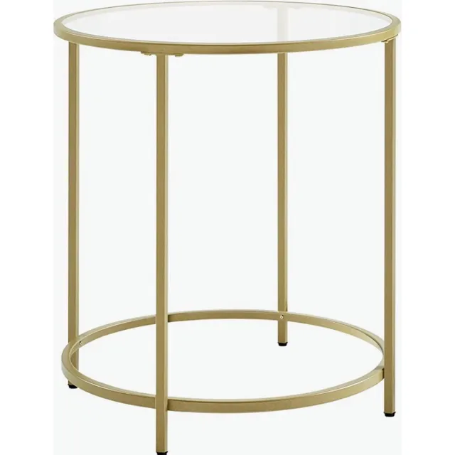 Kari Bijzettafel rond, nachtkastje, kleine salontafel, 50 x 50 x 55 cm, glazen tafel met metalen frame, banktafel, balkon, gehard glas, goud LGT20G