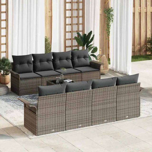 vidaXL Tuin Sofa Set 9 st Grijs poly rattan, foto 2