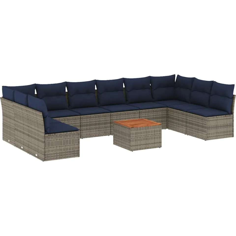 vidaXL 11-delige Loungeset met kussens poly rattan grijs, foto 3