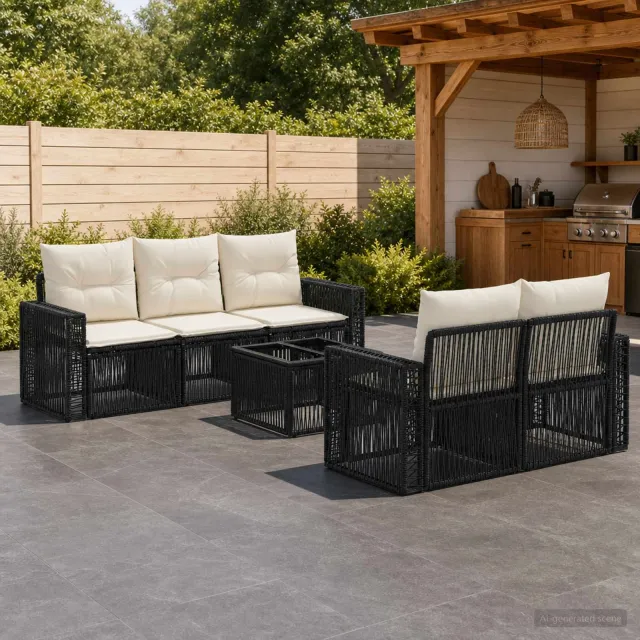 vidaXL Tuinbankenset 6 st Zwart 55 x 55 x 37 cm poly rattan
