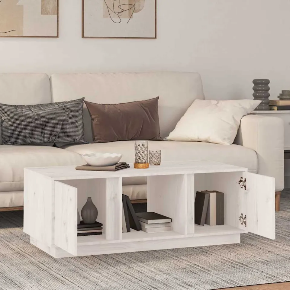 vidaXL Salontafel 110x50x40 cm massief grenenhout wit, foto 3