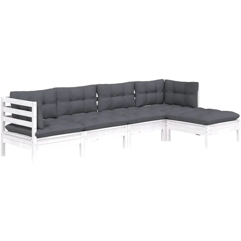 vidaXL 5-delige Loungeset met kussens grenenhout wit