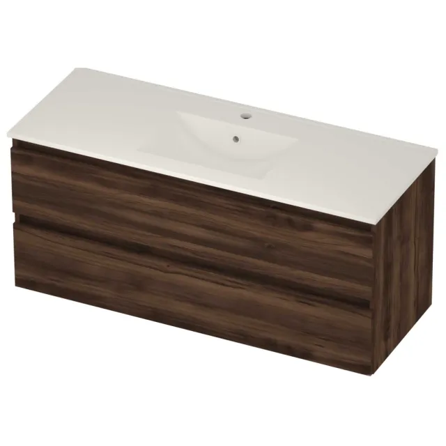 Basic-Line Coach 46 Badmeubelset Porselein 1 Kraangat Greeploos 120x46x54 cm Barista Oak Glans Wit