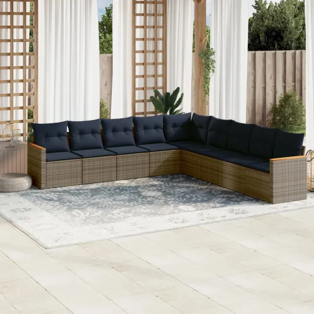 vidaXL 9-delige tuinbankset met kussens, grijs polyrotan, foto 2