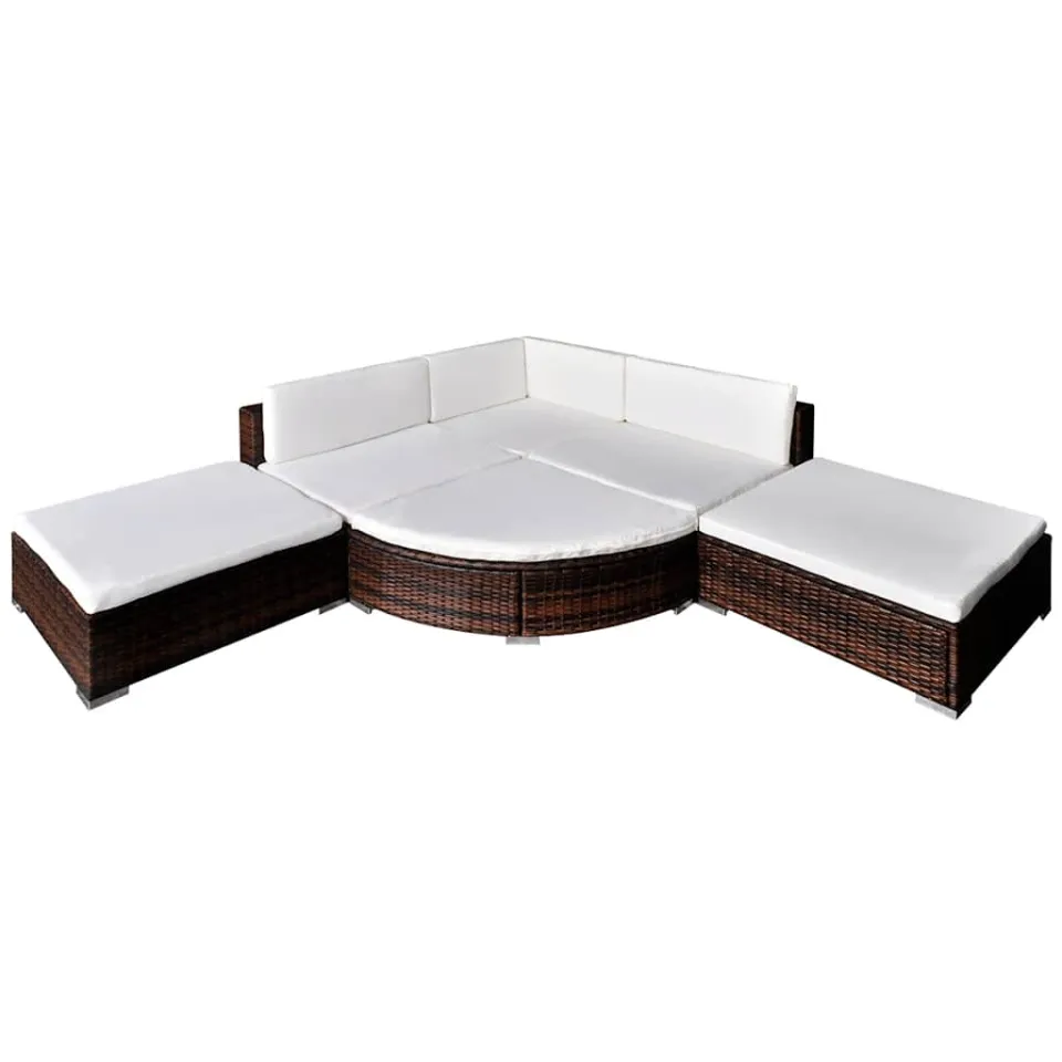 vidaXL 6-delige Loungeset met kussens poly rattan bruin, foto 2