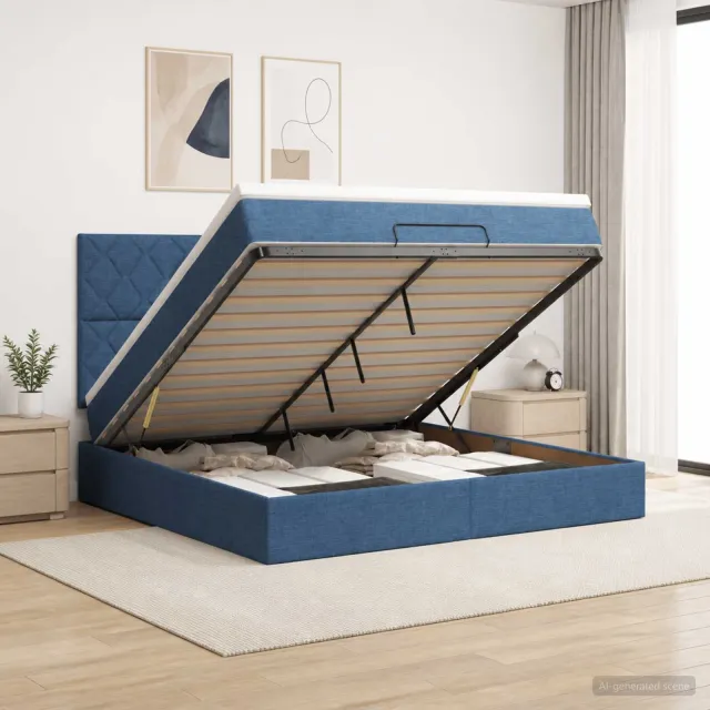 vidaXL Ottoman bed met matras met hoofdeinde Blauw 160 x 200 cm Stof
