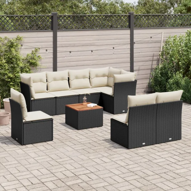 vidaXL 9-delige Loungeset met kussens poly rattan zwart, foto 2