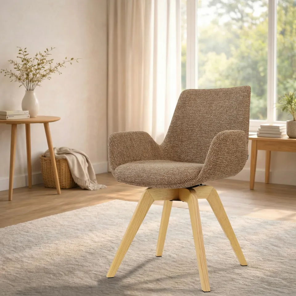 Nolon Noor-Eef draaibare eetkamerstoel bruin blend - houten onderstel, foto 2