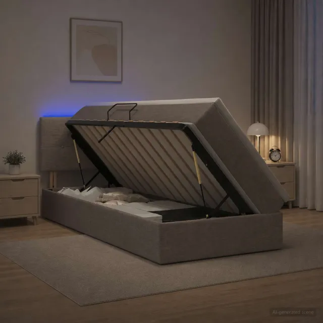 vidaXL LED Opslagbed met Matras Taupe 90 x 200 cm Stof