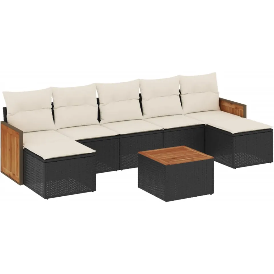 vidaXL 8-delige Loungeset met kussens poly rattan zwart, foto 3