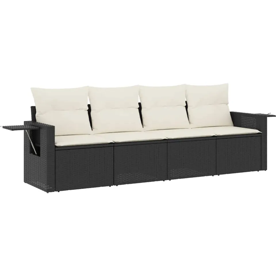 vidaXL 4-delige Loungeset met kussens poly rattan zwart