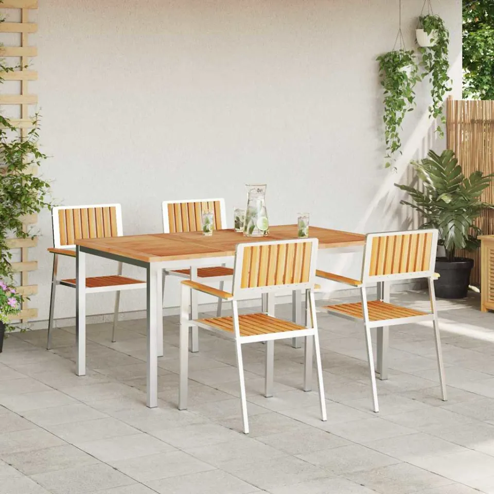 vidaXL Buiten eettafelset 5 st 150 x 90 x 75 cm bruin, foto 4