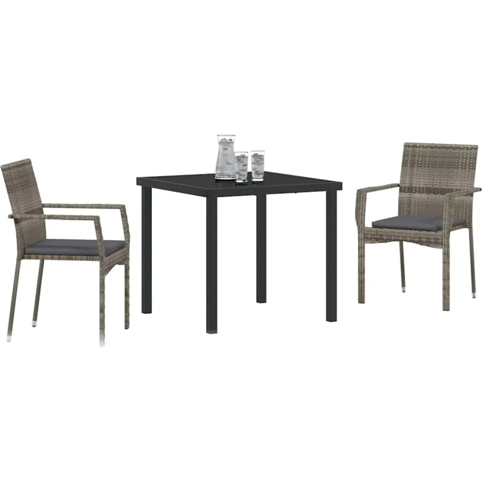 vidaXL Tuin eettafelset 3 st Grijs poly rattan, foto 2
