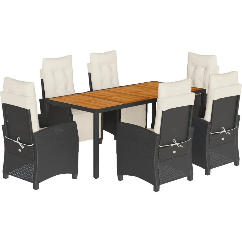 vidaXL 7-delige Tuinset met kussens poly rattan zwart, foto 4