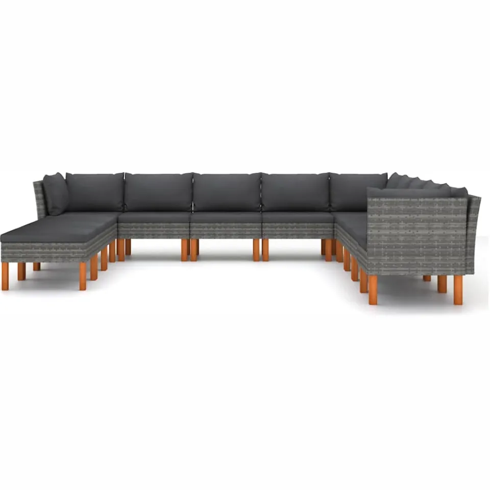 vidaXL 12-delige Loungeset met kussens poly rattan grijs, foto 3