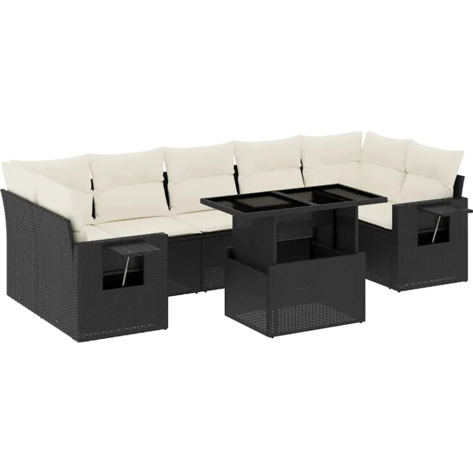 vidaXL 8-delige Loungeset met kussens poly rattan zwart