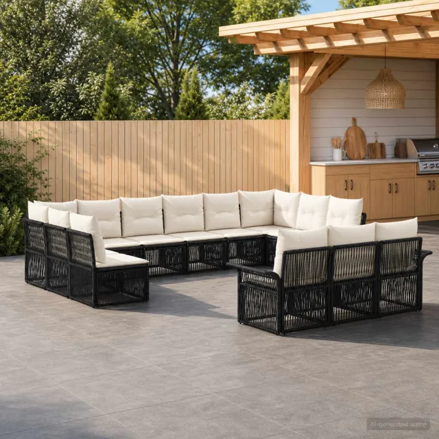 vidaXL Tuinbankenset 13 st 13-zits Zwart poly rattan, foto 2