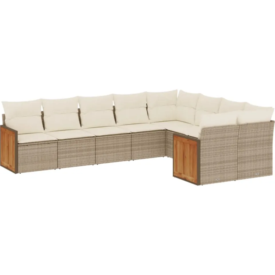 vidaXL 9-delige Loungeset met kussens poly rattan beige, foto 3