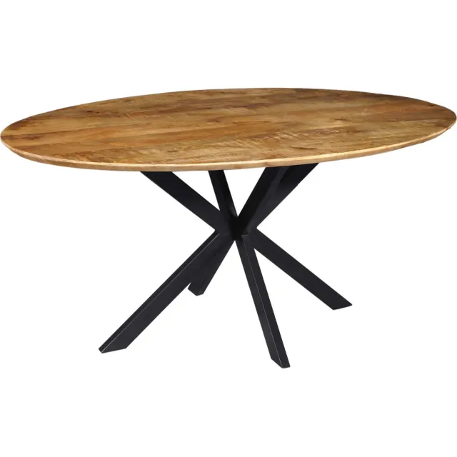 Mahom Mangohouten Eettafel Bologna Ovaal 160x90 cm Mahom Industrieel - Dinertafel van Mangohout & Metaal - Industriële Eettafel Bruin