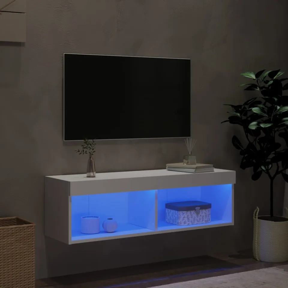 vidaXL Tv-meubel met LED-verlichting 100x30x30 cm wit, foto 2