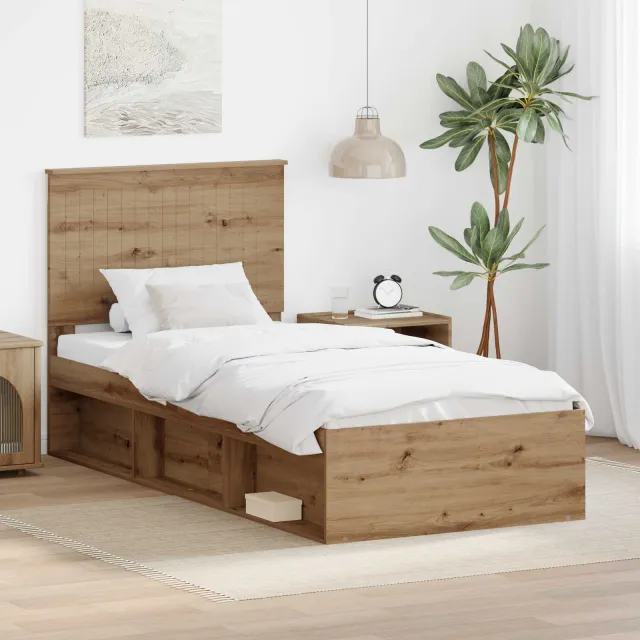 vidaXL Bedframe Artisanaal eiken 90 x 190 cm Massief grenenhout Bruin