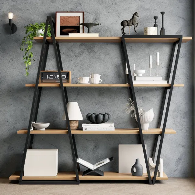 Zubaliya Boekenkast - 158x35x166 cm zwart/eiken - geometrisch driehoeksdesign - 25 mm dikke planken - anti-kipbeveiliging