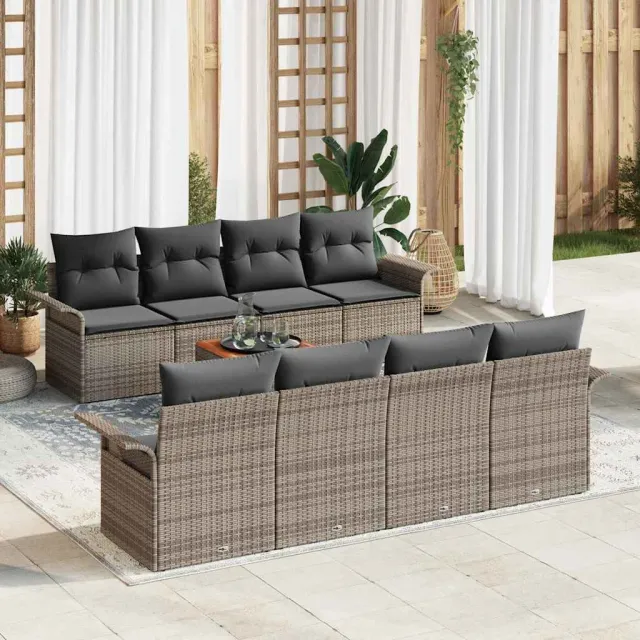 vidaXL Tuinbankenset 9 st Grijs poly rattan, foto 2