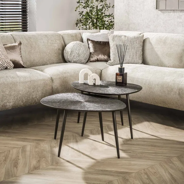 Dimehouse Salontafelset Juno Donkerbrons Metaal Set van 2 - 76 x 61 x 43 cm - Hout - Industrieel - Rond Bruin
