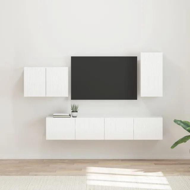 vidaXL TV Wandkast Set 4 st Hoogglans wit Bewerkt hout