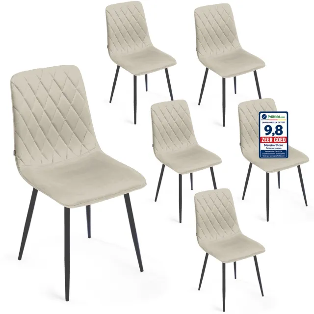 Lina Elisia Eetkamerstoelen - Creme - Stoel - Set van 6 - Velvet