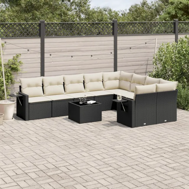 vidaXL 10-delige Loungeset met kussens poly rattan zwart, foto 2