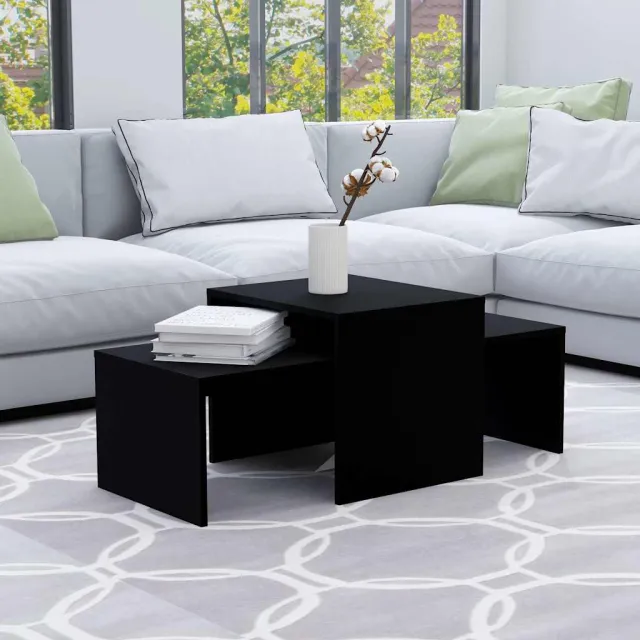 vidaXL Salontafelset 100x48x40 cm bewerkt hout zwart, foto 2
