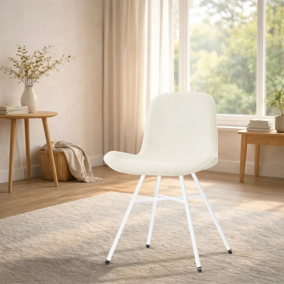 Nolon Noa-Fé eetkamerstoel rib beige - wit onderstel, foto 2