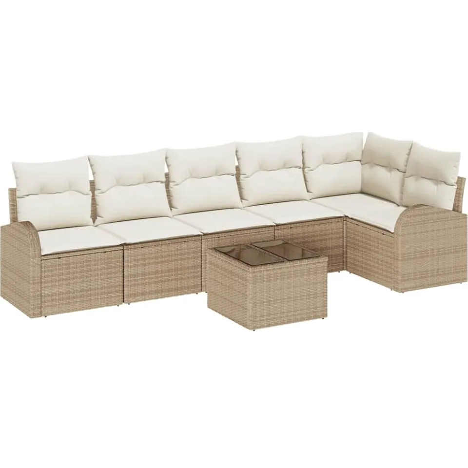 vidaXL Tuinbankenset 7 st Beige en Wit poly rattan