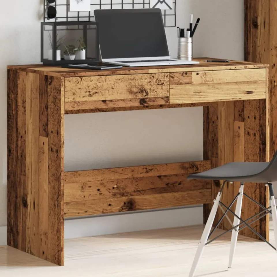 vidaXL Bureau 101x50x76,5 cm bewerkt hout oud houtkleurig bruin, foto 4