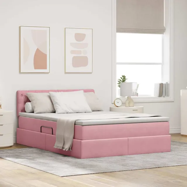 vidaXL LED Opslagbed met Matras Roze 140 x 200 cm Fluweel