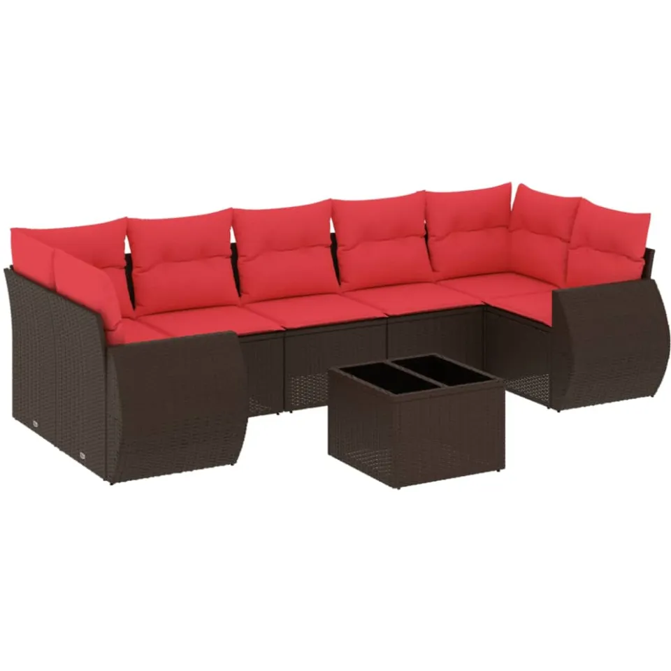 vidaXL 8-delige tuinbankset met kussens, bruin polyrotan, foto 3