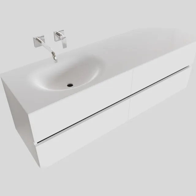 Boss & Wessing Badkamermeubel Solid Surface BWS Stockholm 200x46 cm Mat Wit Wasbak Links (0 kraangaten, 4 lades)
