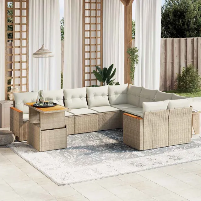 vidaXL 10-delige Loungeset met kussens poly rattan beige, foto 2