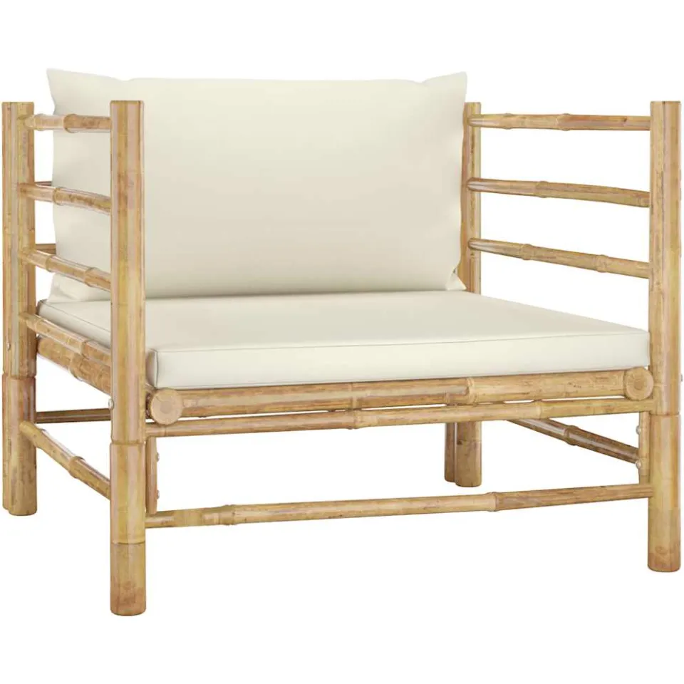 vidaXL 5-delige Loungeset met crèmewitte kussens bamboe, foto 4
