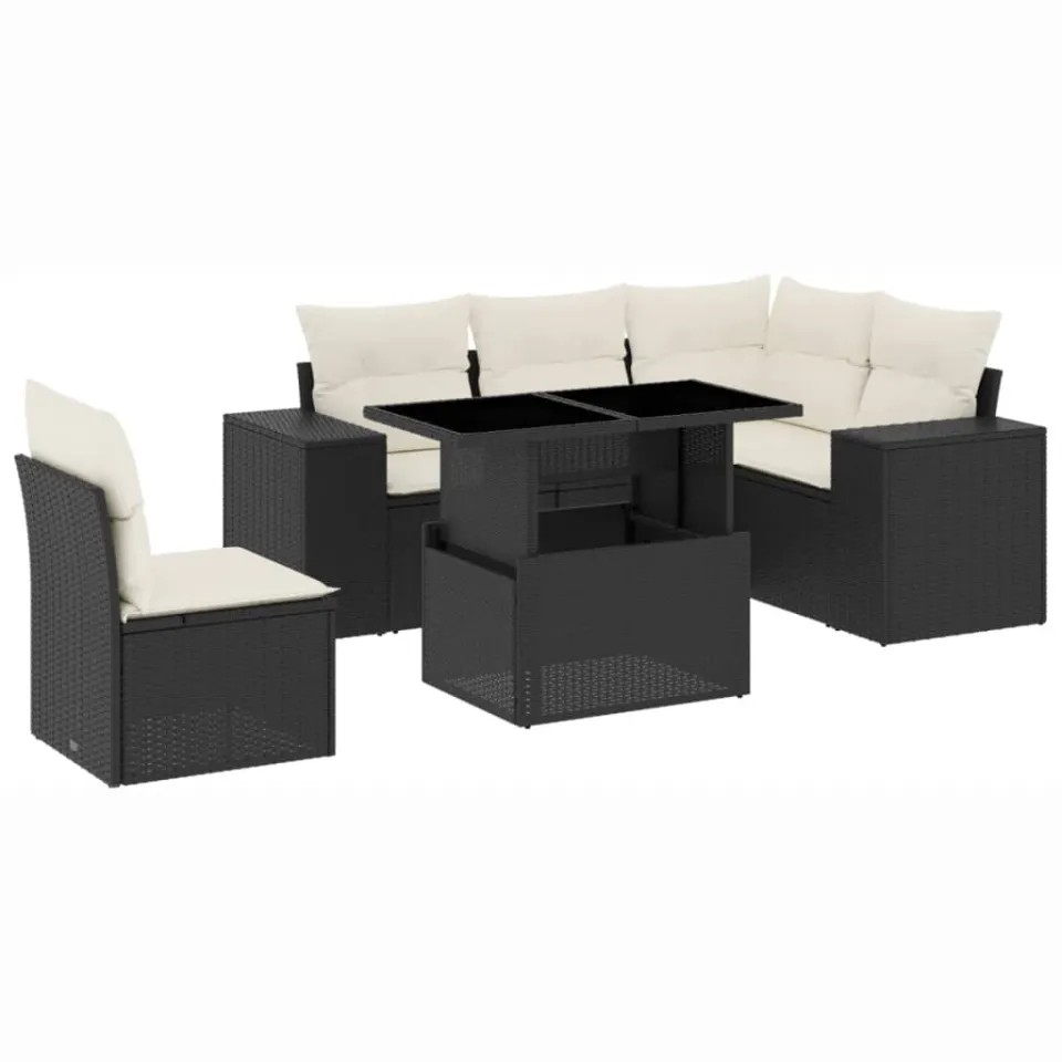 vidaXL 6-delige Loungeset met kussens poly rattan zwart
