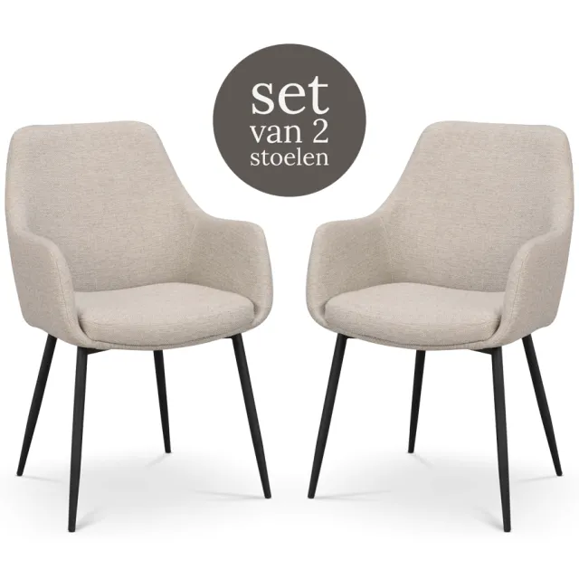 Rowico Home Reily eetkamerstoel beige - zwart onderstel - set van 2