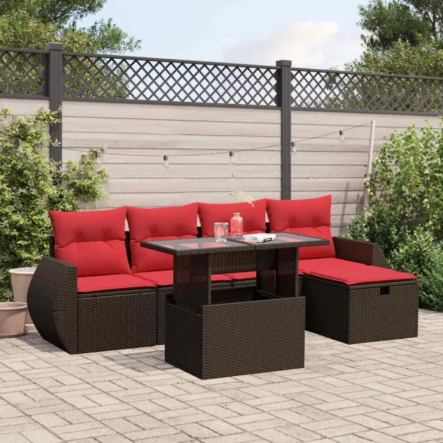 vidaXL 6-delige tuinbankset met kussens, bruin polyrotan, foto 2