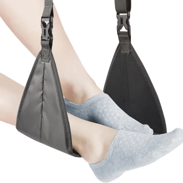 Kavo Voetsteun, Vliegtuigvoetsteun van hoogwaardig schuim, Hoofdhangmat, Draagbare reisvoetsteun, Vliegtuig handbagage voetsteun, In hoogte verstelbare voetsteun, Reisaccessoires Voetsteunen Hangmat (grijs) Rang
