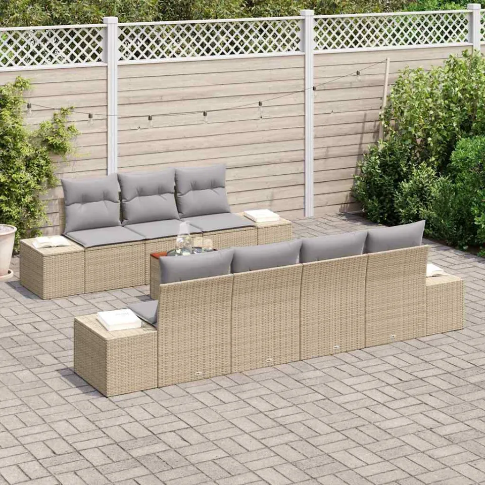 vidaXL Tuinbankenset 8 st Beige en Licht Grijs poly rattan, foto 3