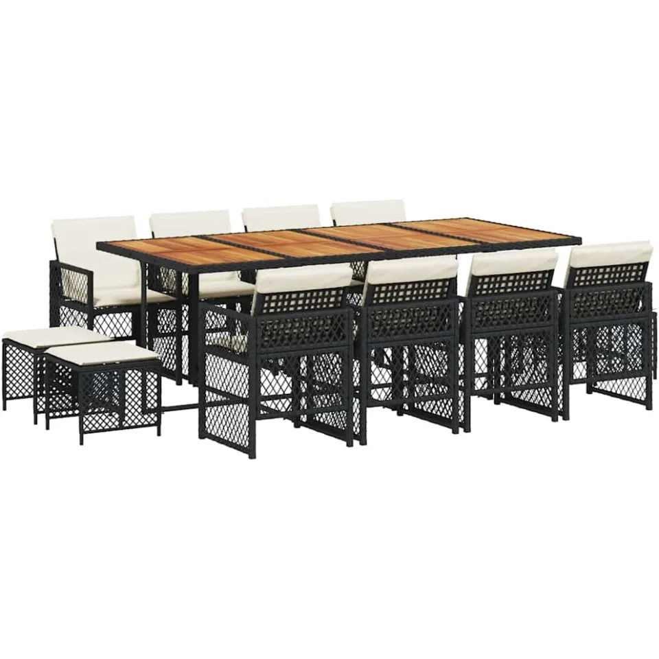 vidaXL 13-delige Tuinset met kussens poly rattan zwart