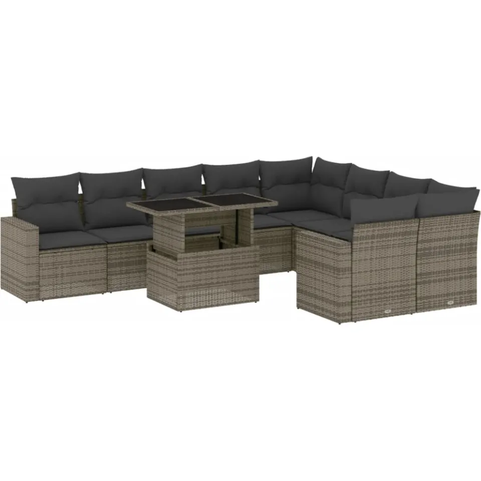 vidaXL 10-delige Loungeset met kussens poly rattan grijs, foto 3